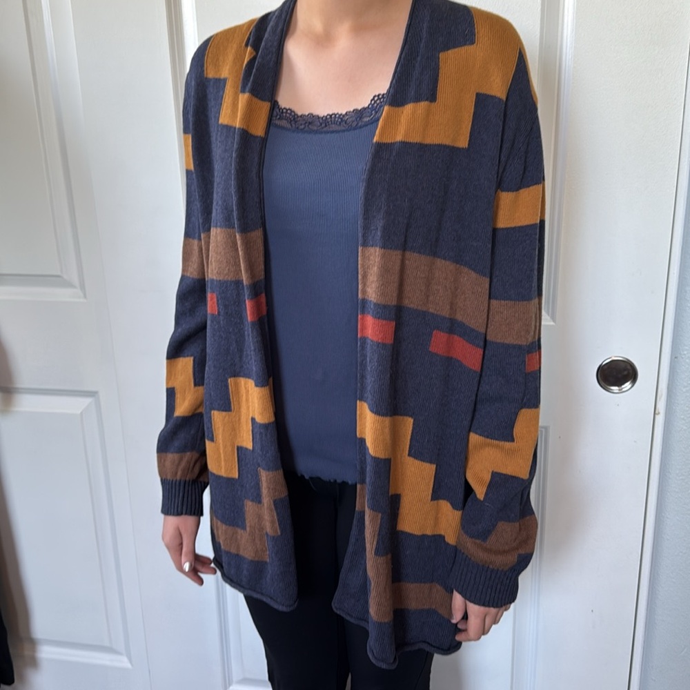 Pendleton Blue Mustard Striped Wool Cardigan Drap… - image 2